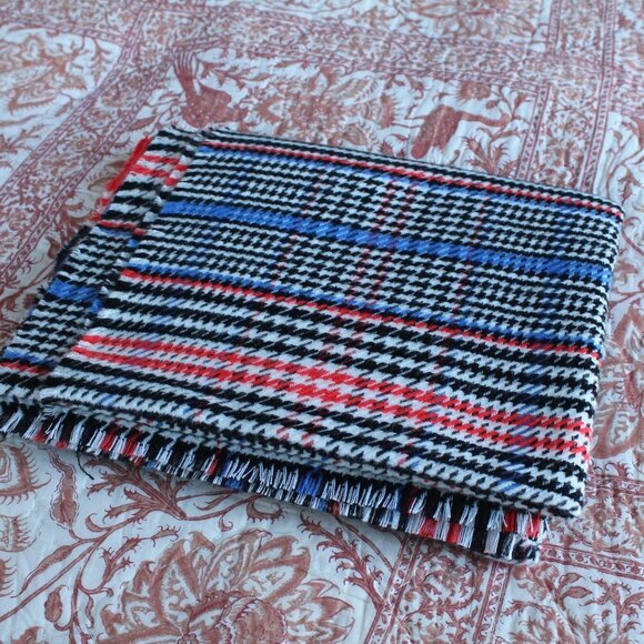 Banana Republic Glen Plaid Scarf Fringe Ends 79" x 26" Red Blue White - Picture 1 of 5